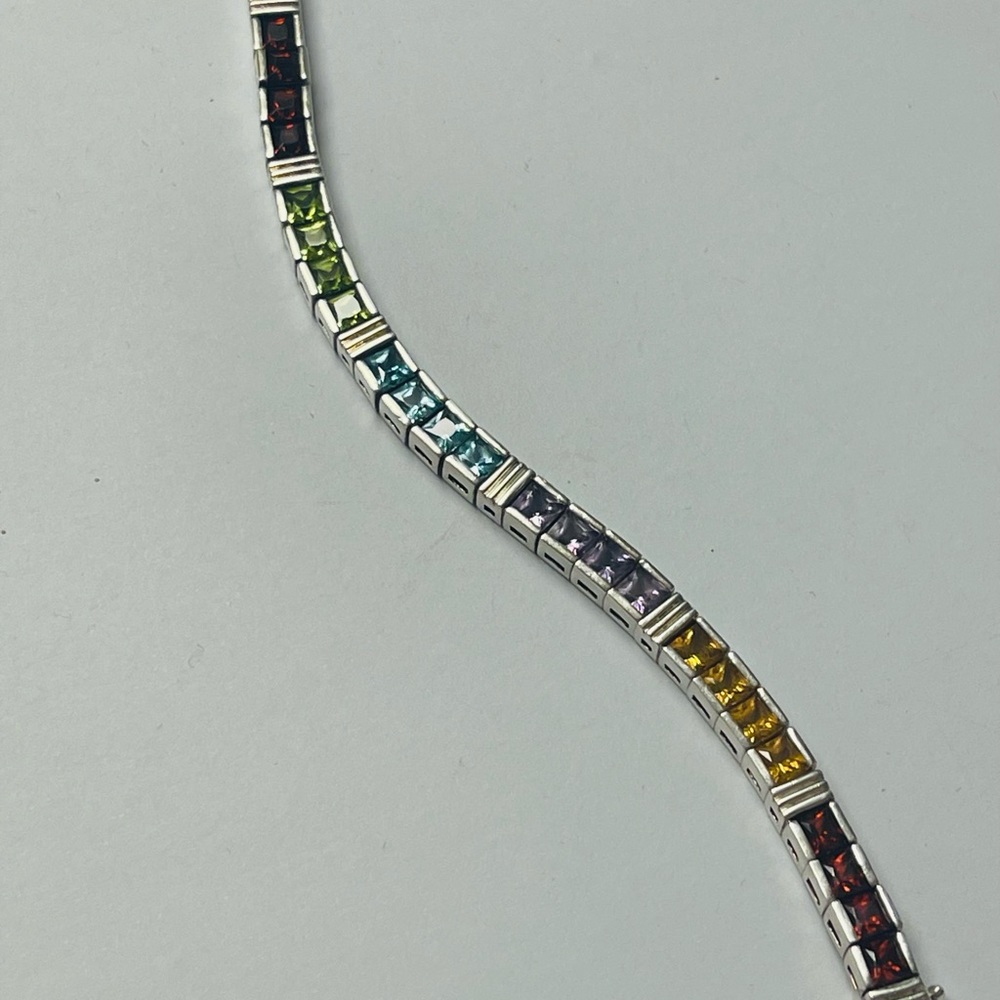 Vintage Sterling Silver Gemstones Tennis Bracelet - Picture 7 of 9